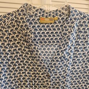 Rock Flower Paper Tunic Top Womens Small Colorful Button Up 3/4 Sleeve Spring